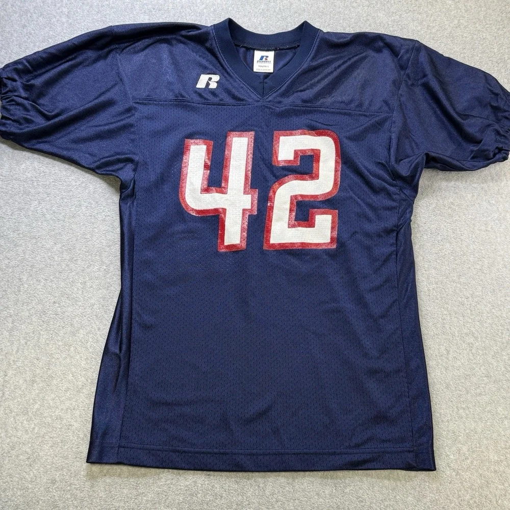 Y2K‎ Russell Athletic Football Jersey Navy Blue #42 Mesh Youth L Vintage